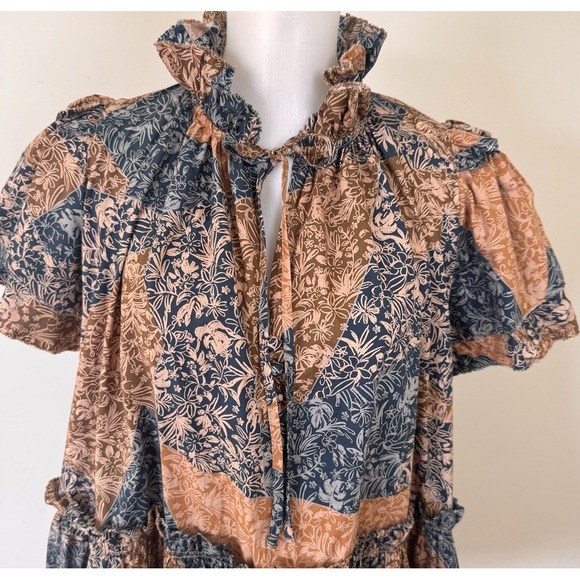 Hunter Bell Prairie Patchwork Merritt Mini Dress Women's Size Small Brown Blue - Picture 7 of 10